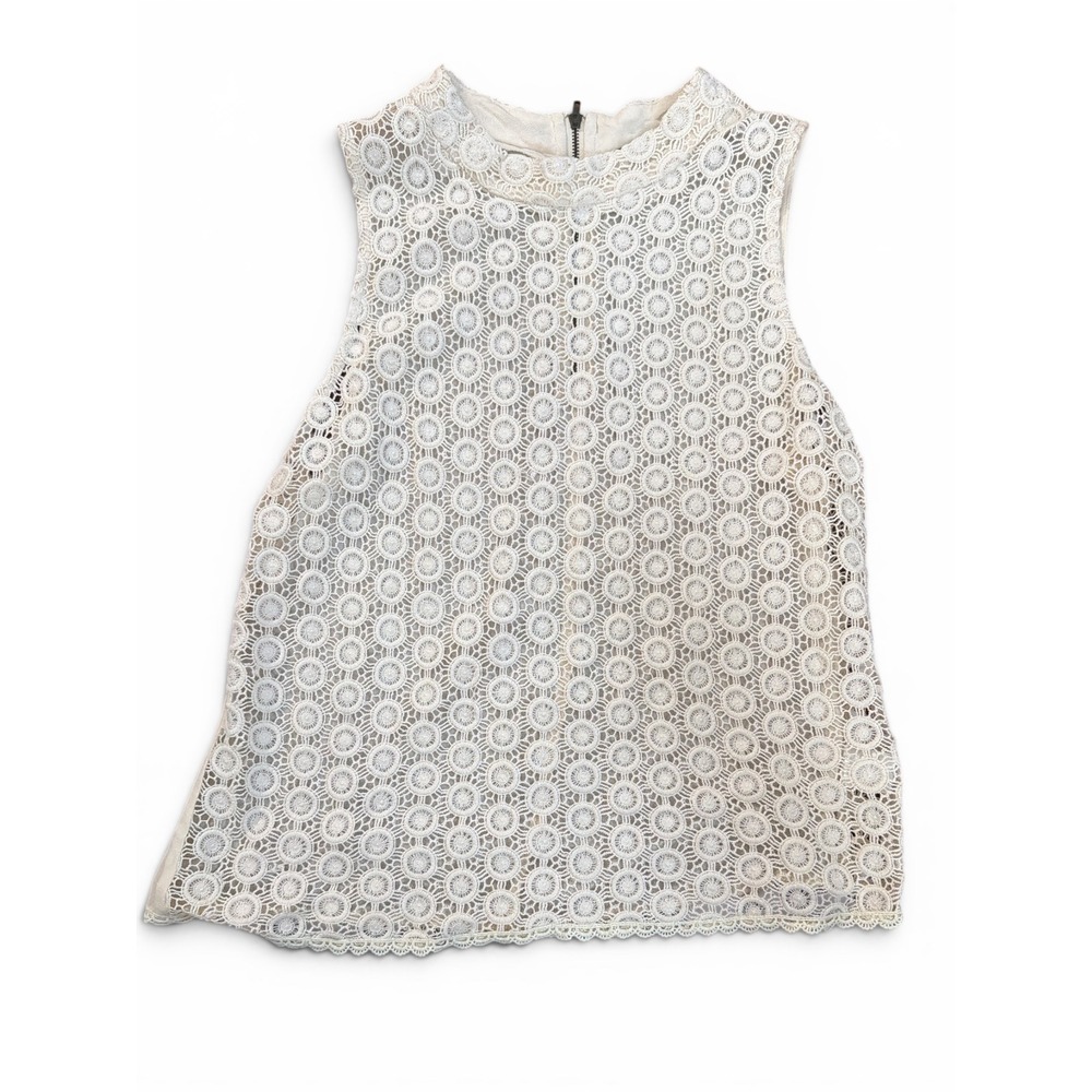ASTR The Label Cream Eyelet Lace Sleeveless High Neck Blouse Back Zip Womens M